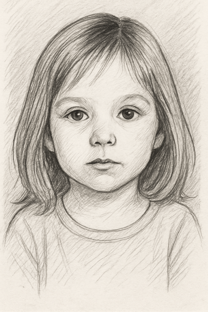 skitseret tegning baseret på generelle beskrivelser af Madeleine McCann